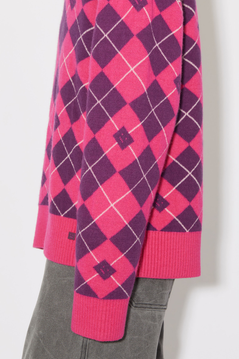 Argyle jacquard wool jumper - Bright pink/mid purple 5