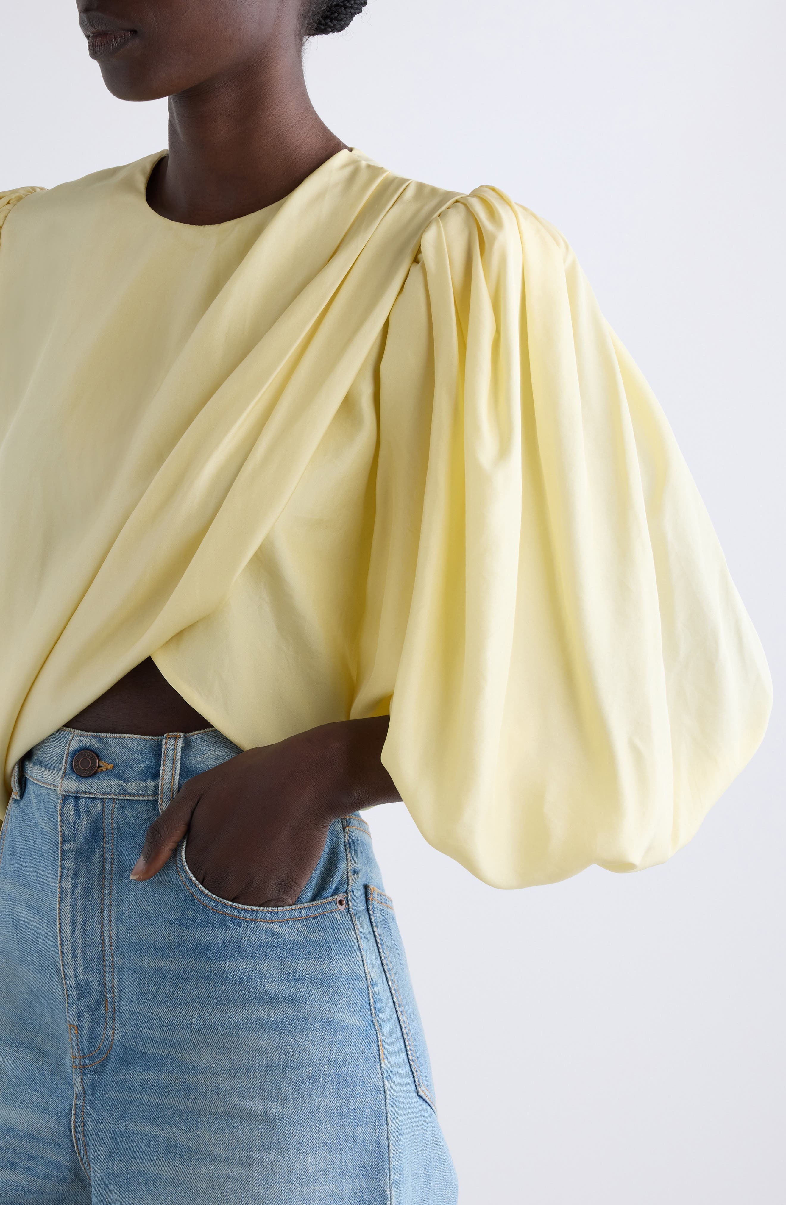 Chloé Draped Crop Top in Powder Yellow at Nordstrom - 5