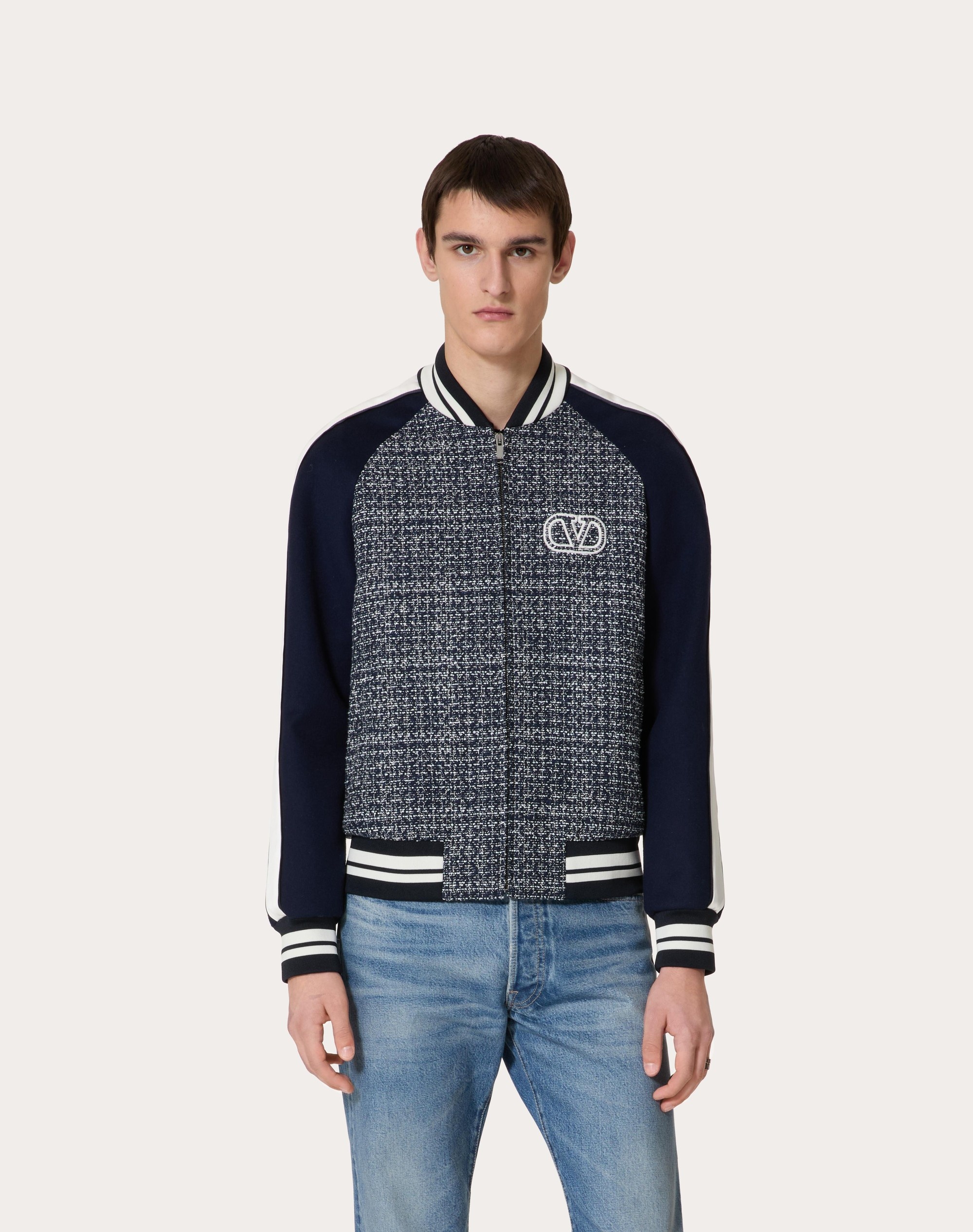 COTTON AND VISCOSE TWEED BOMBER JACKET WITH VLOGO SIGNATURE PATCH - 3