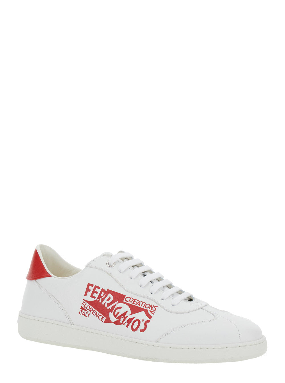 Ferragamo Men 'Achille' White Low Top Sneakers With Red Logo Detail In Leather Man - 2