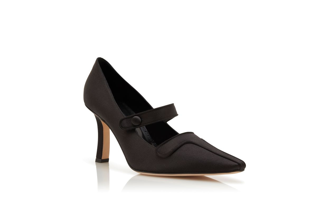 Black Satin Mary Jane Pumps - 3