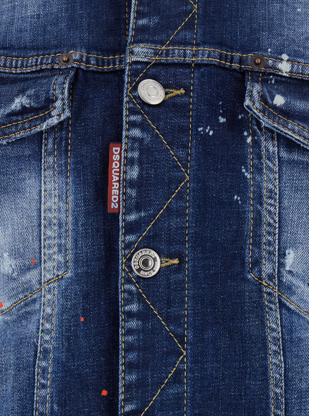 Dsquared2 Men 'Dan' Blue Jacket With Classic Collar And All-Over Painted Details In Denim Man - 3