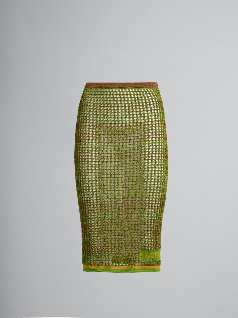 Marni GREEN ORGANIC COTTON NET MIDI SKIRT outlook