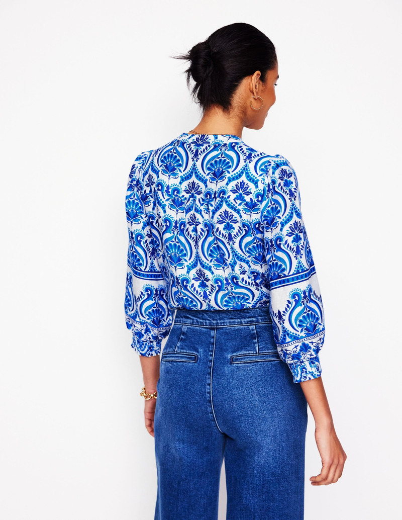 Alicia Linen Top-Blue, Ornamental Floral 6