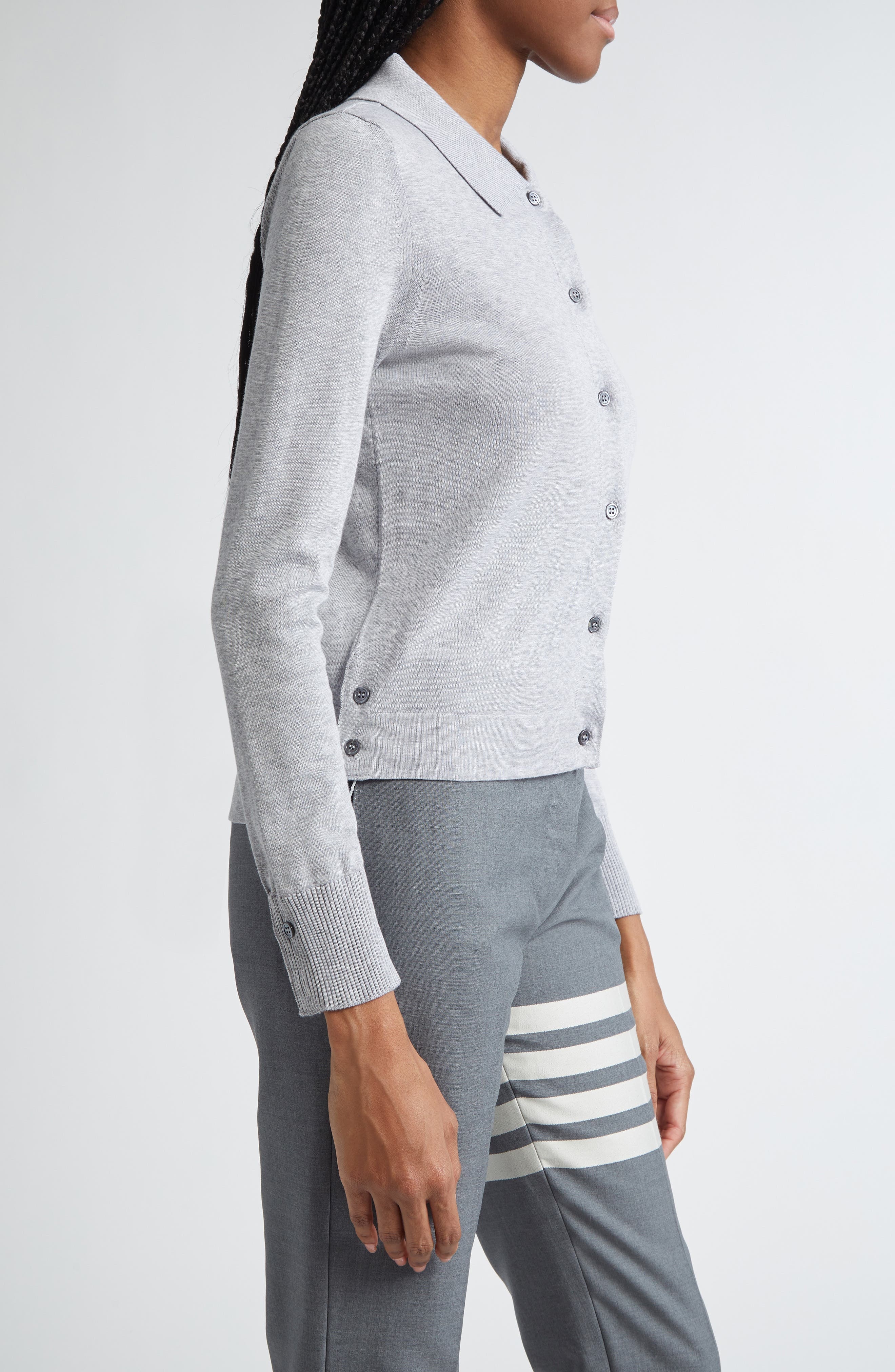Thom Browne 4-Bar Jersey Stitch Cardigan in Light Grey at Nordstrom - 4