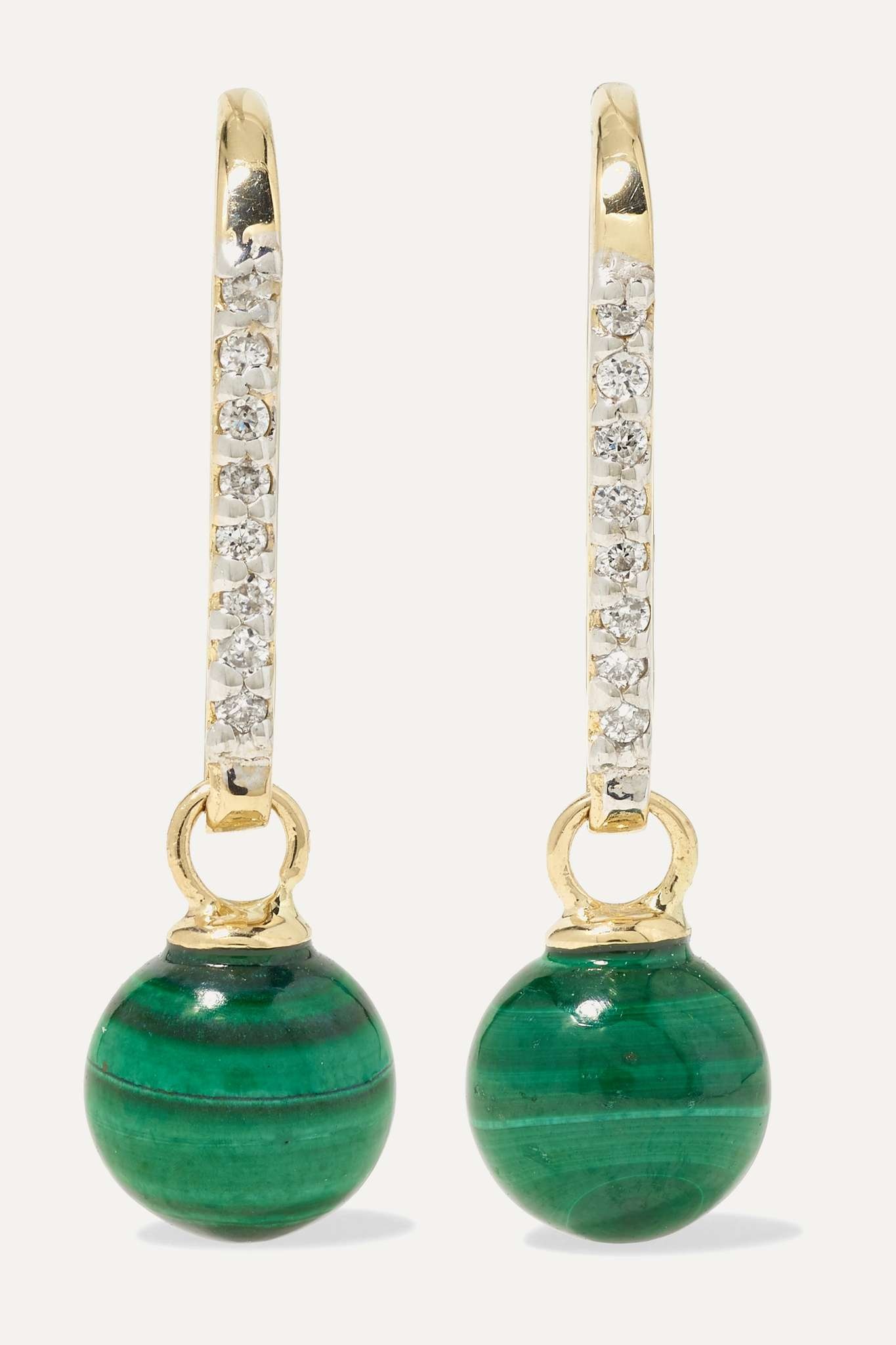 14-karat gold, malachite and diamond earrings - 1