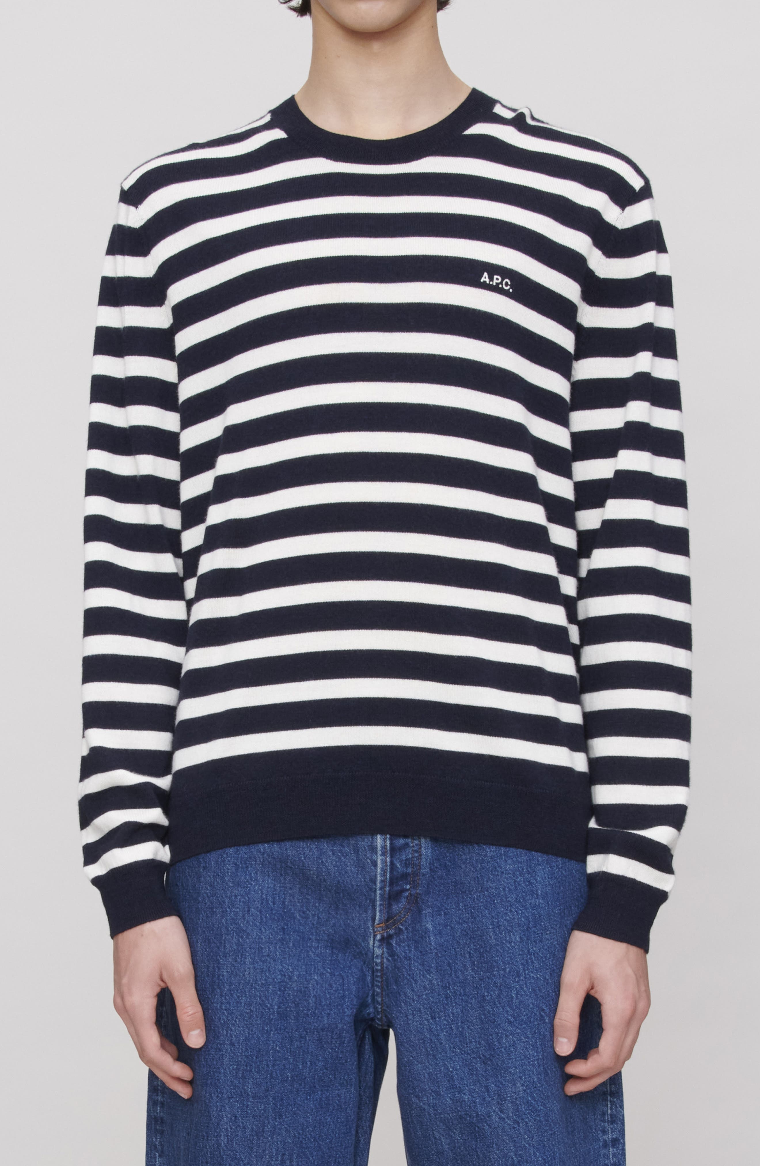 A.P.C. Matthias Stripe Wool Sweater in Dark Navy /Ecru at Nordstrom - 1