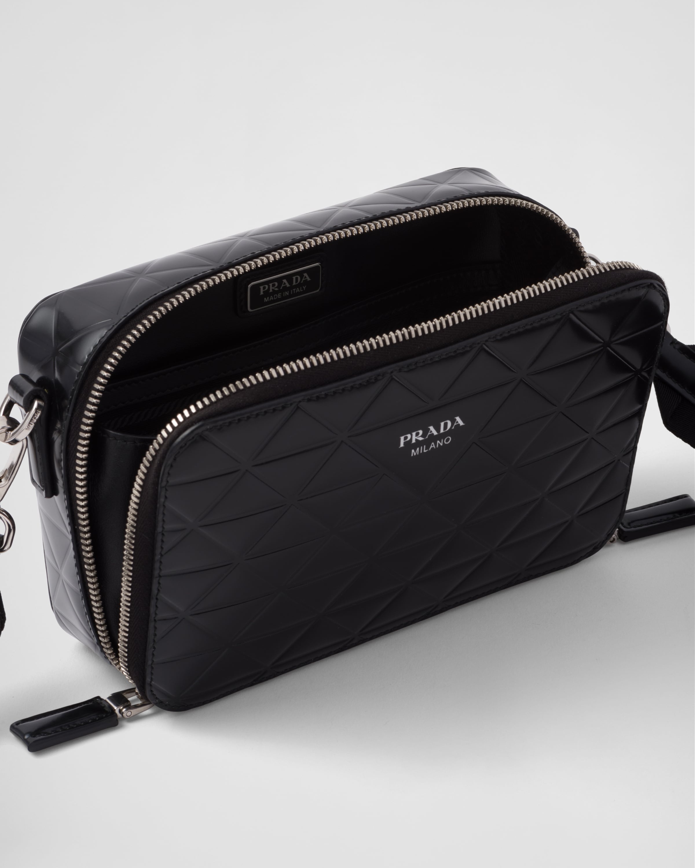 Prada Brique Brushed Leather Bag With Triangle Motif in Black for Men