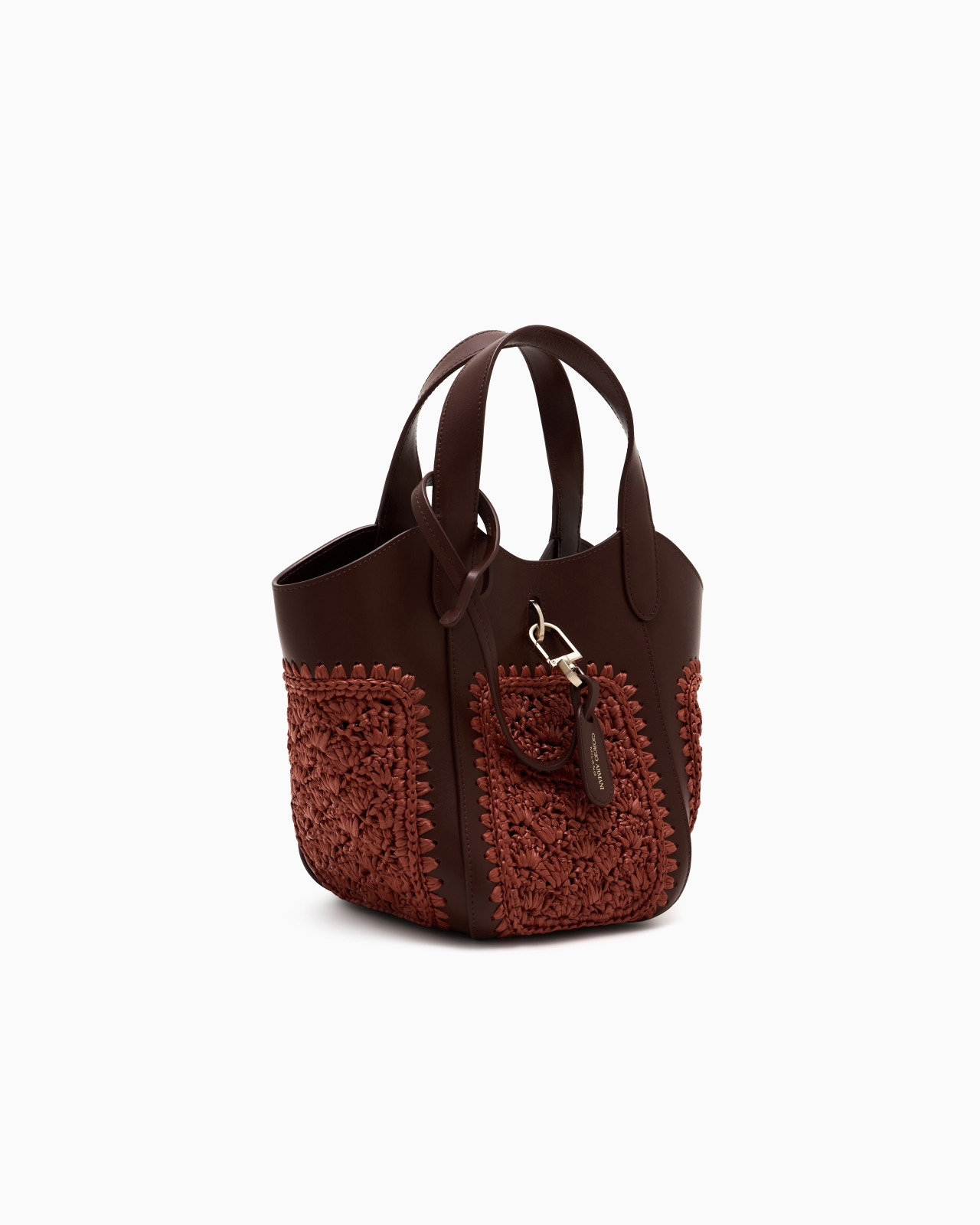 SMALL HANDBAG IN LEATHER AND FAN-STITCH RAFFIA - 2
