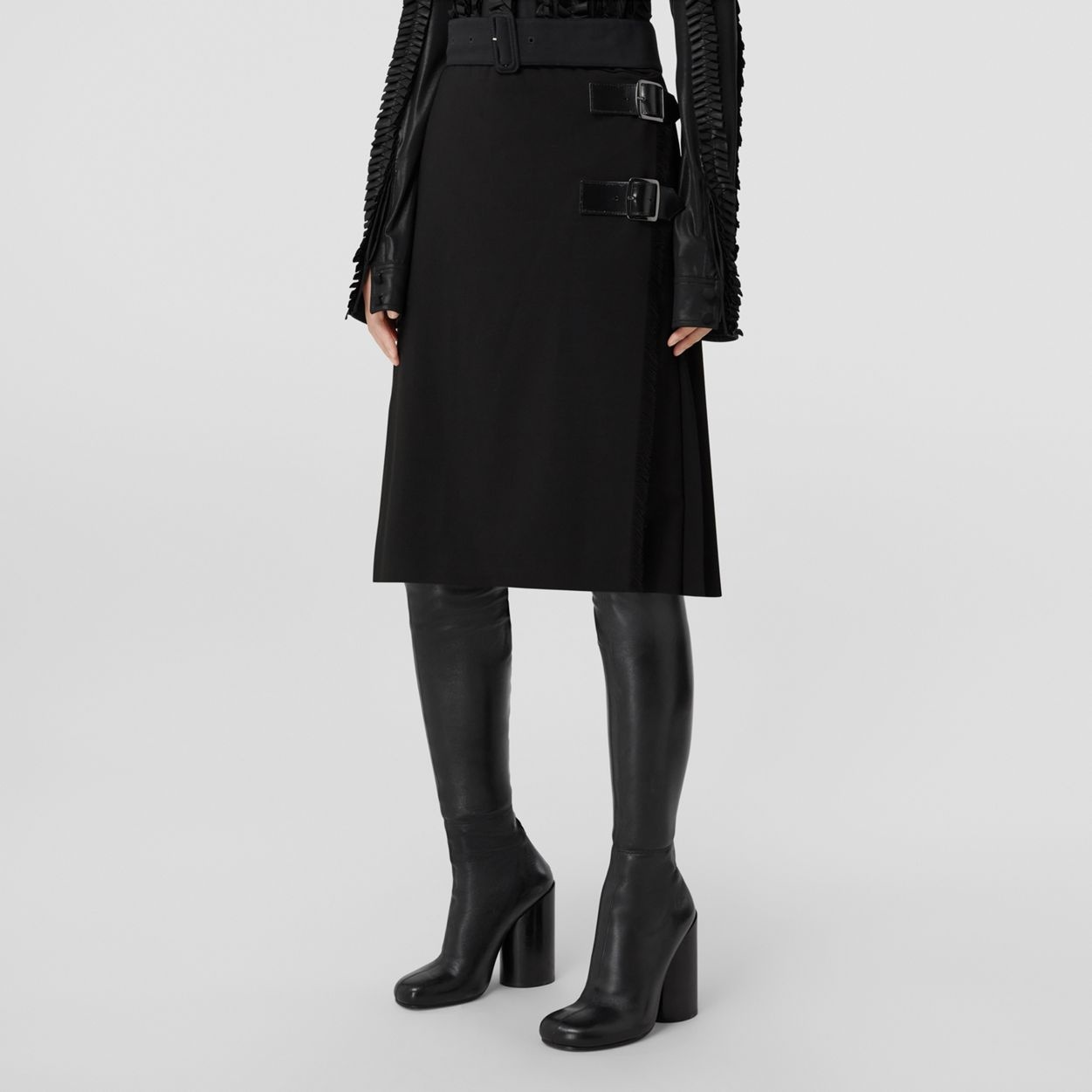 Pleated Panel Wool Blend Belted Kilt - 5
