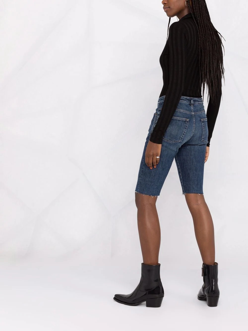 knee-length denim shorts - 6