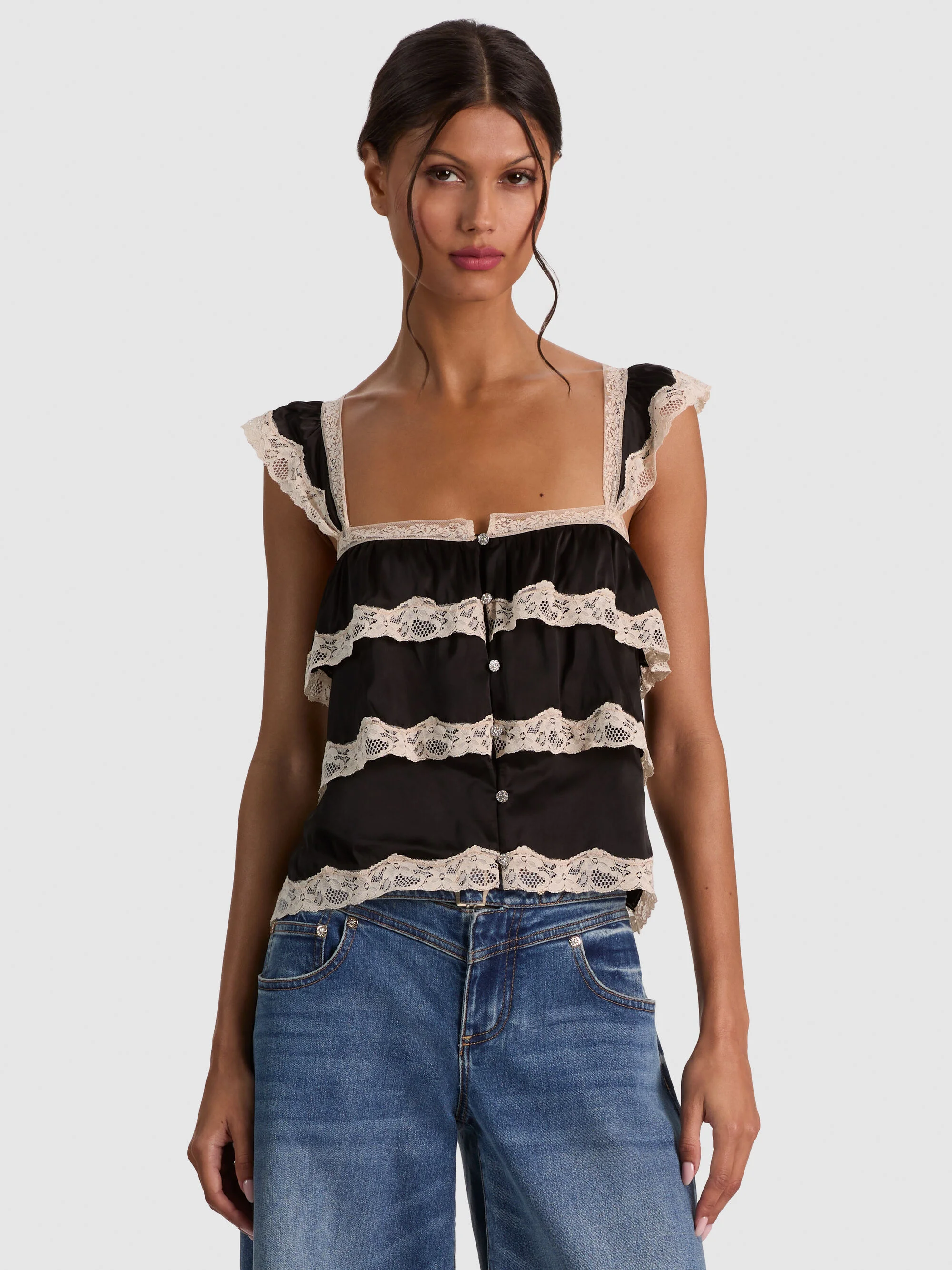SYLVIE TIERED LACE CROP TOP - 1