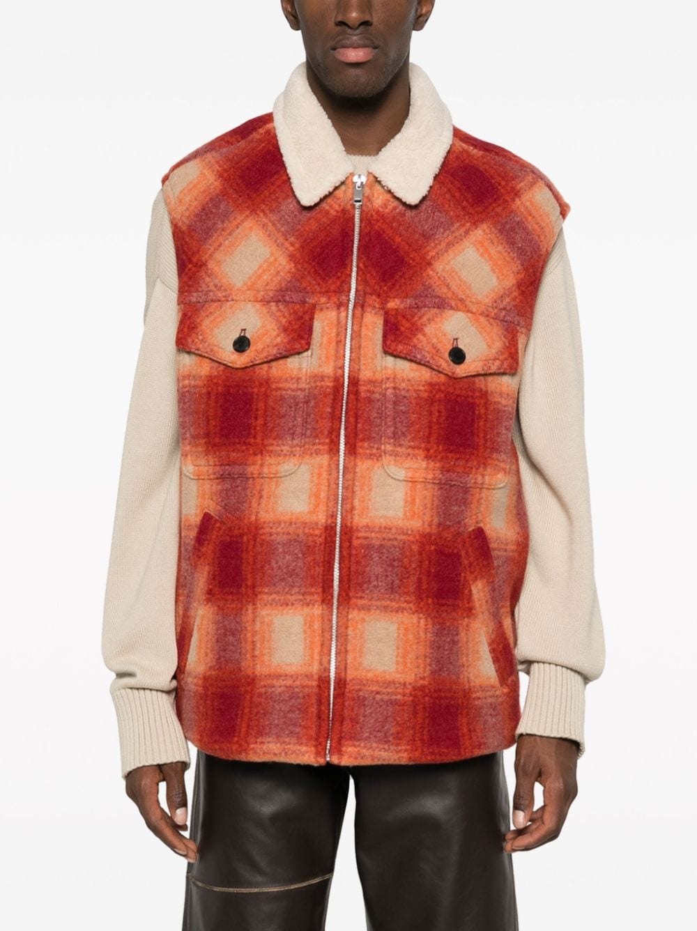 Kiraneo logo-embroidered plaid-check gilet - 3