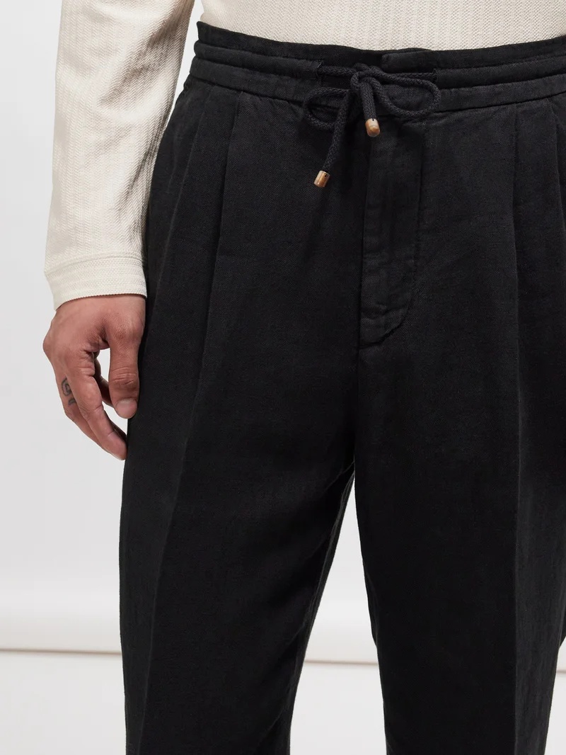 Drawstring-waist linen trousers - 3