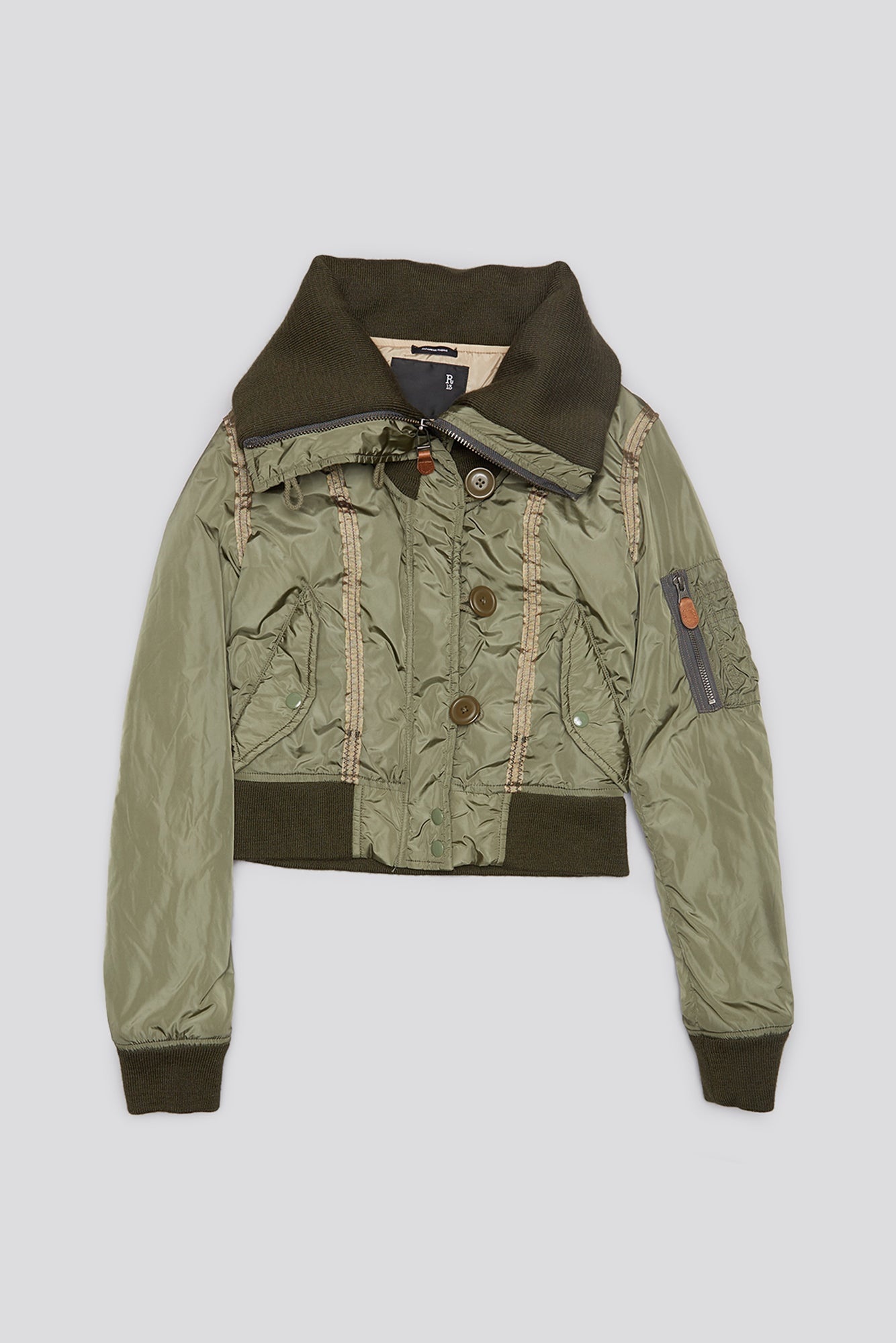 【R13】ハイネックシュランケンN2Bジャケット Khaki High Neck Shrunken N2B Bomber Jacket by R13 on Sale