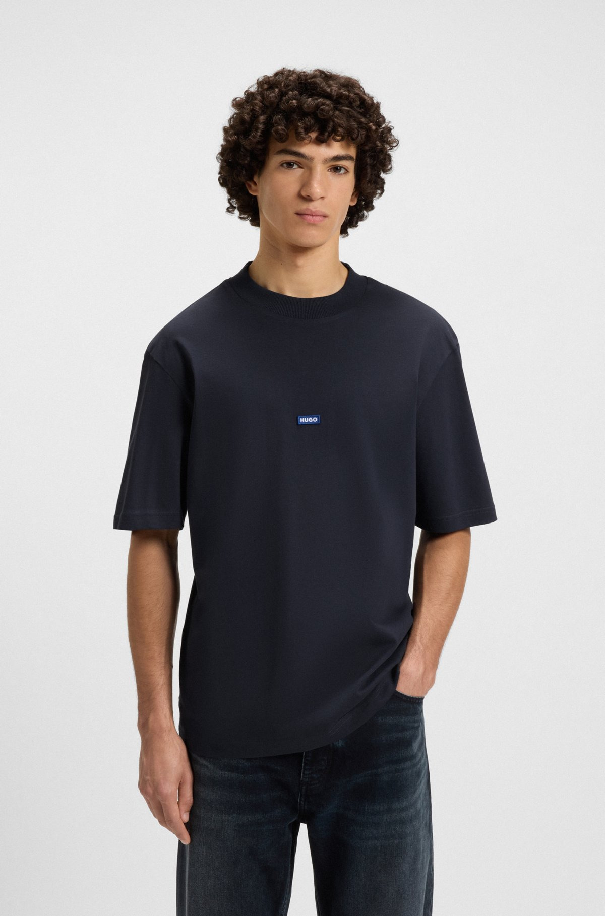 REGULAR-FIT COTTON-JERSEY T-SHIRT WITH BLUE LOGO PATCH - 2