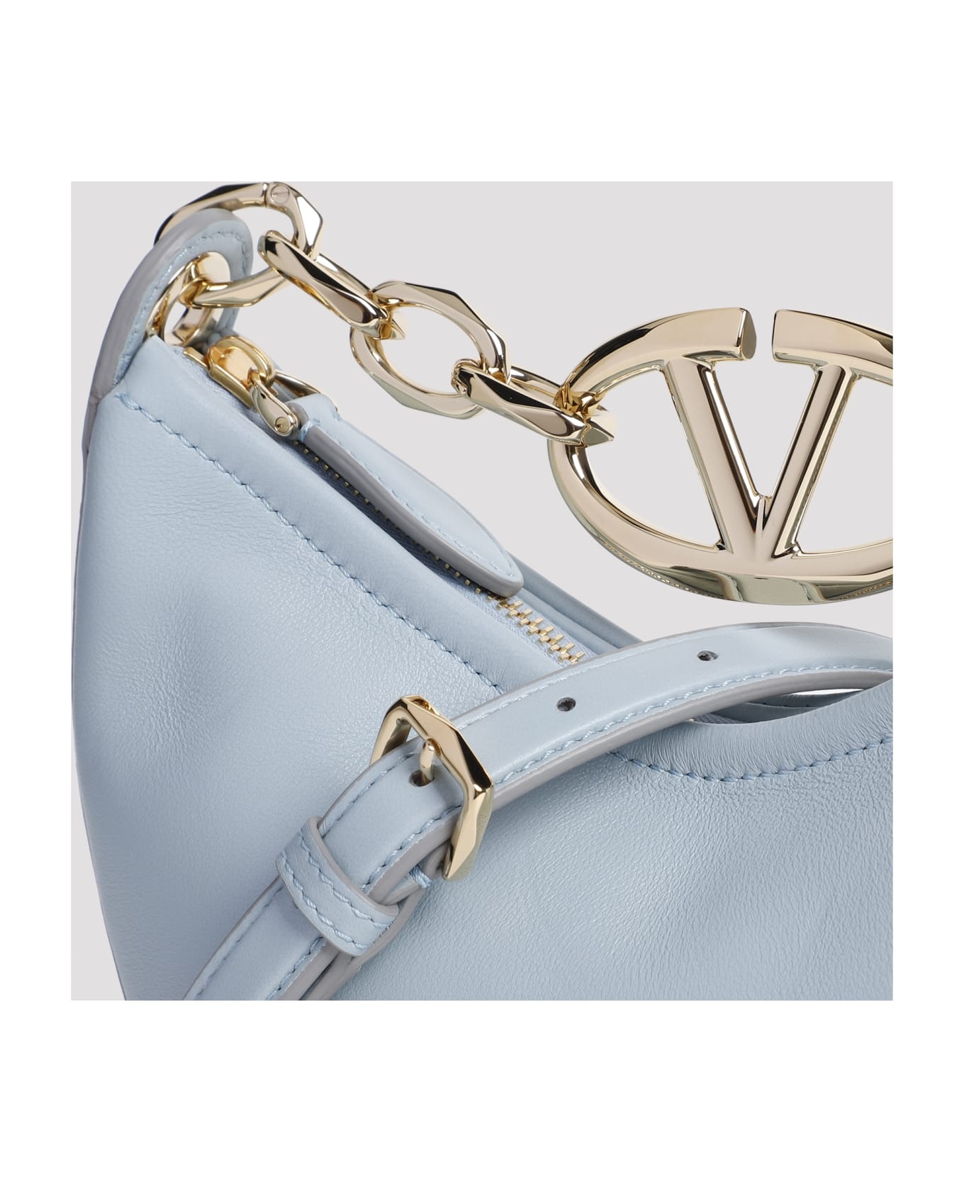 Light Blue Leather Mini Hobo Vlogo Moon Handbag - 5