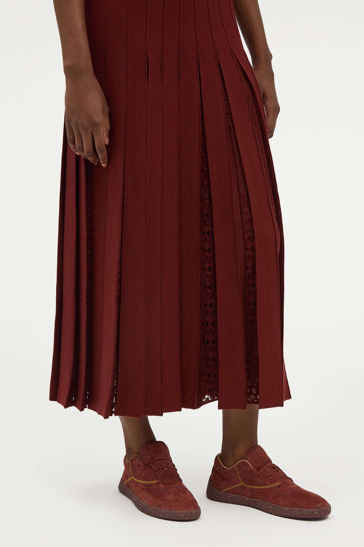 Kurt Knit Pleated Maxi Dress in Burnt Sienna Merino Wool - 7