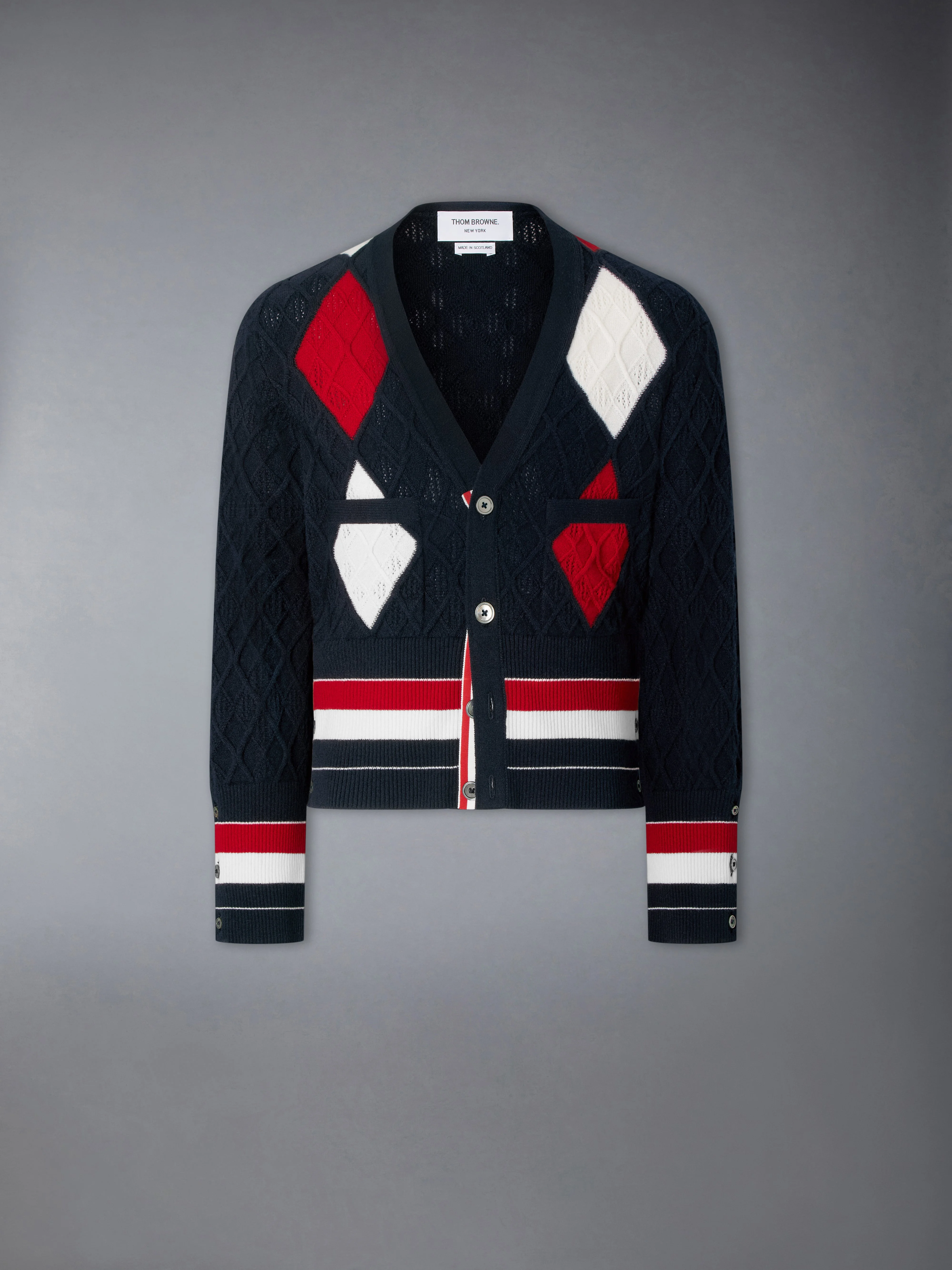 CASHMERE ARGYLE INTARSIA SHRUNKEN CARDIGAN - 1