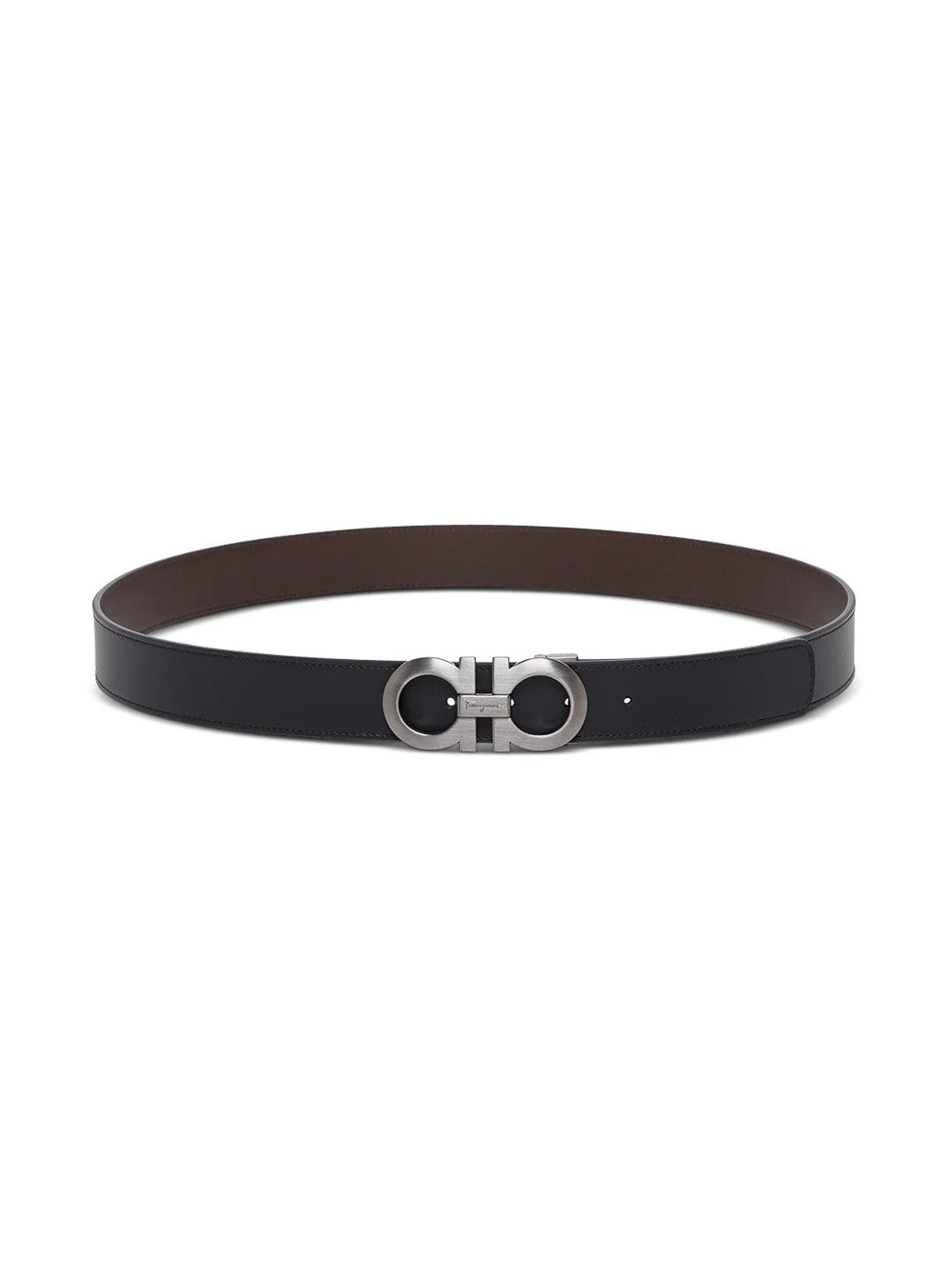 Ferragamo Men Bicolor Leather Belt With Gancini Buckle On The Front In Black And Brown For Men - 1