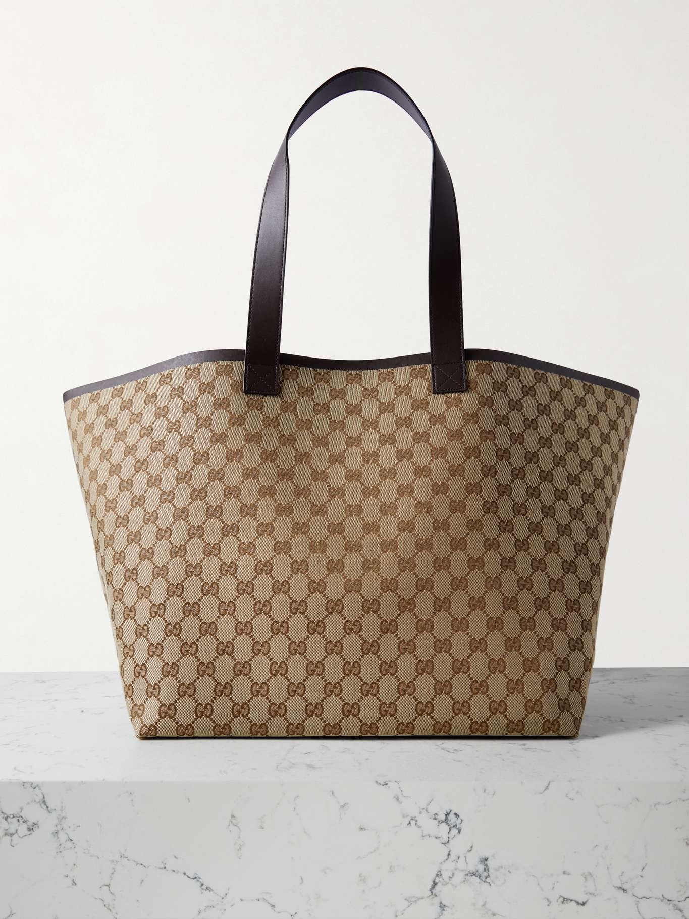 Super leather-trimmed printed coated-canvas tote - 1