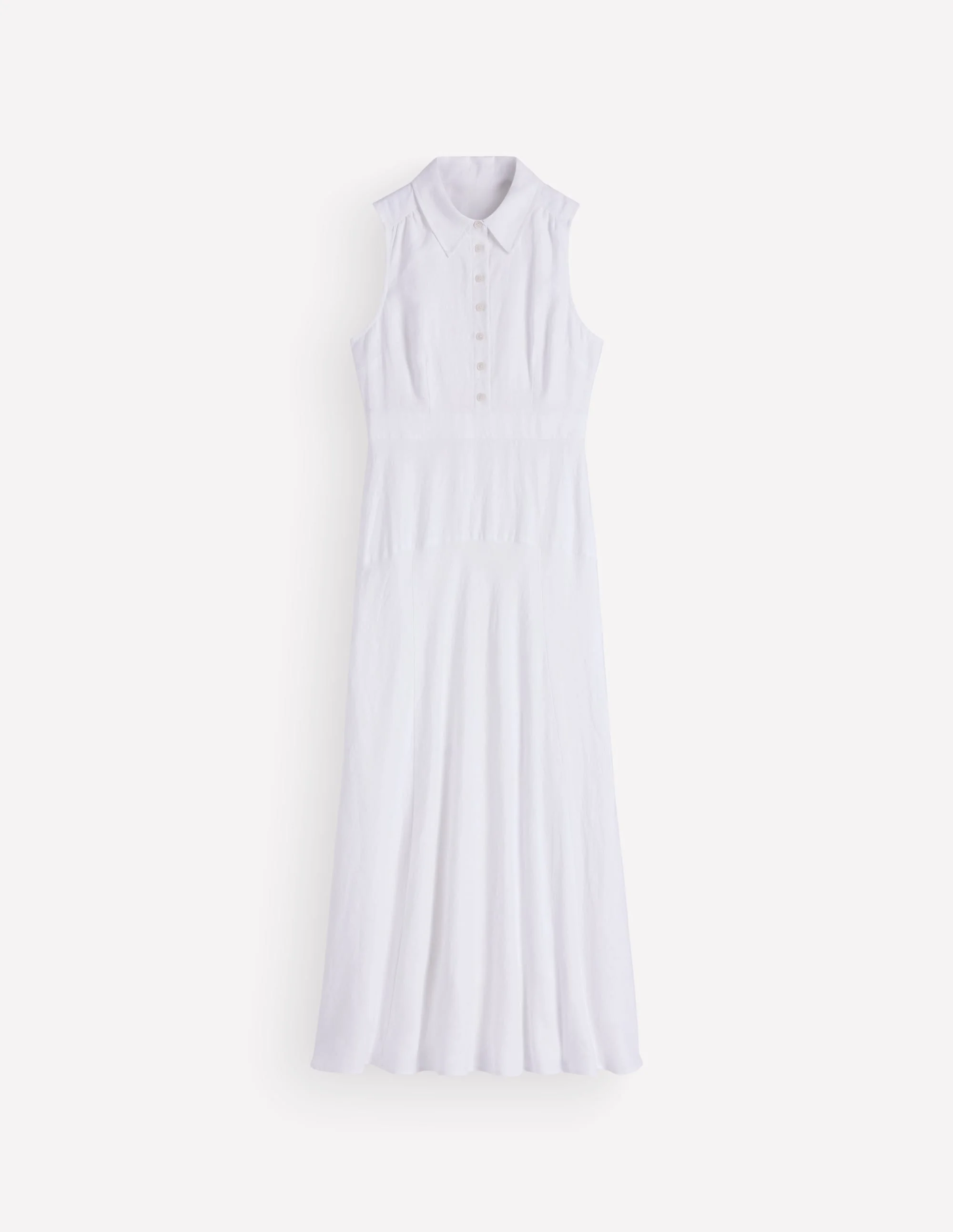 Erma Drop Waist Linen Dress-White - 1