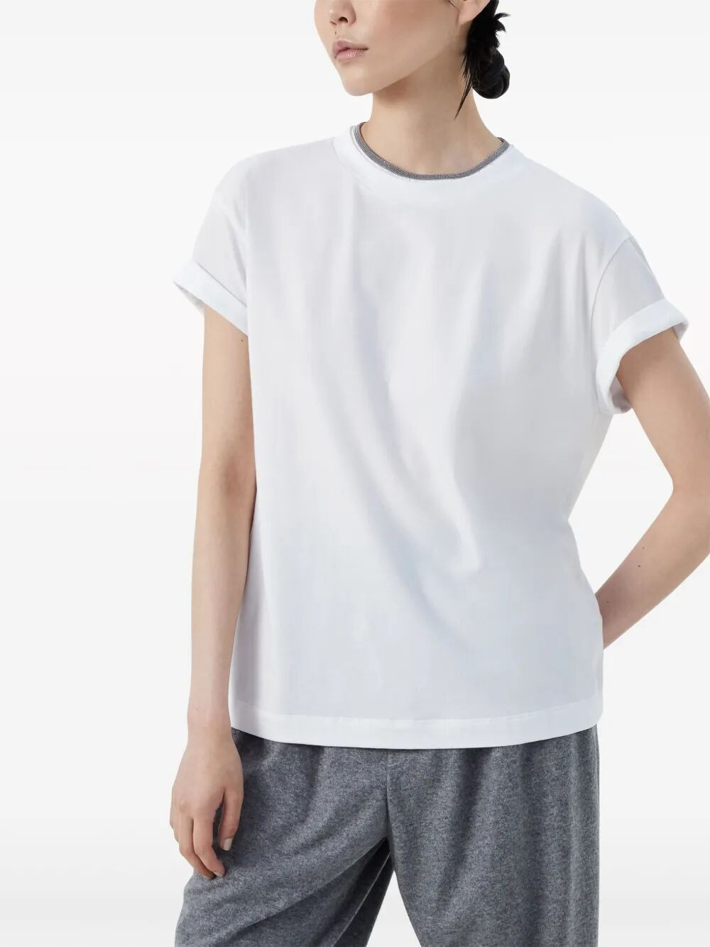 Stretch Cotton Jersey T-Shirt With Precious Faux Layering - 2