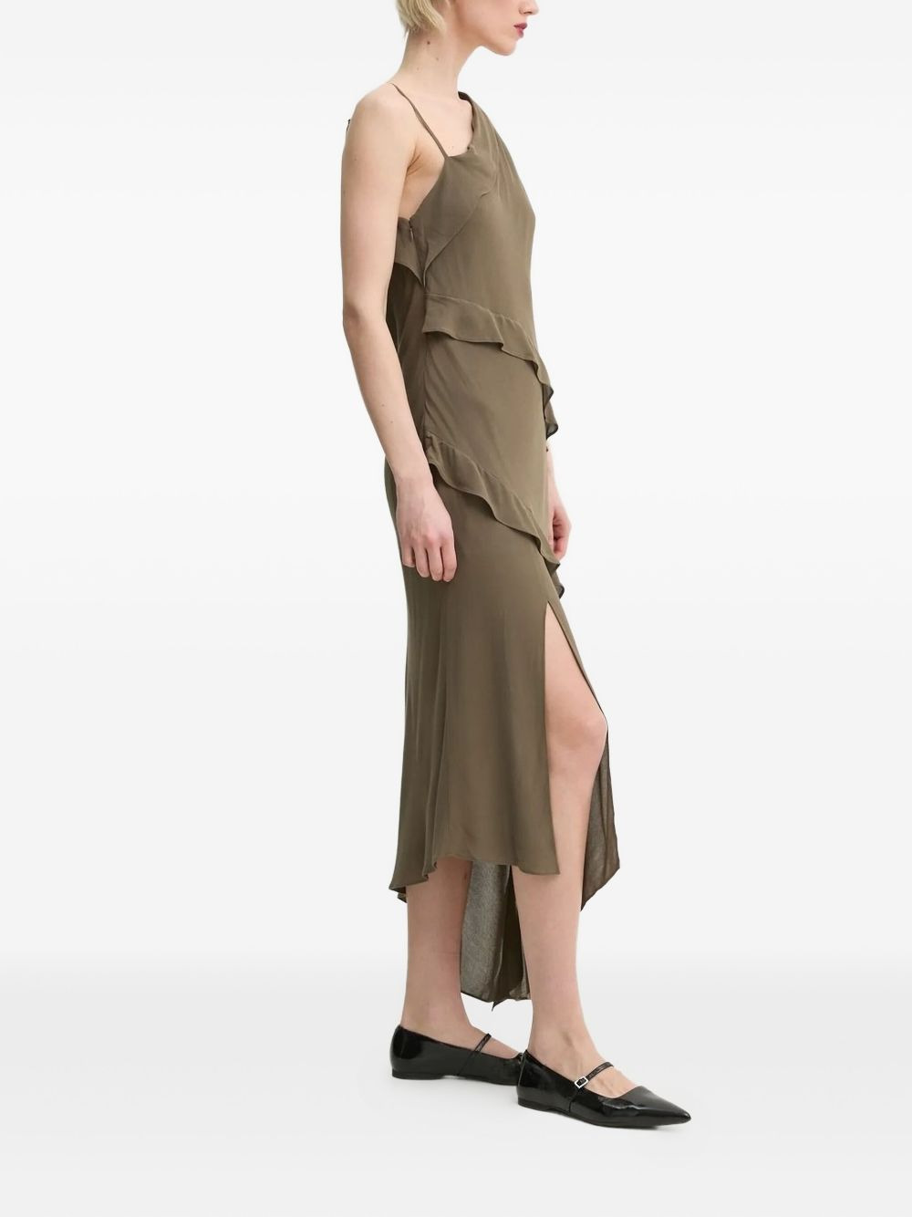 asymmetric ruffle midi dress - 2