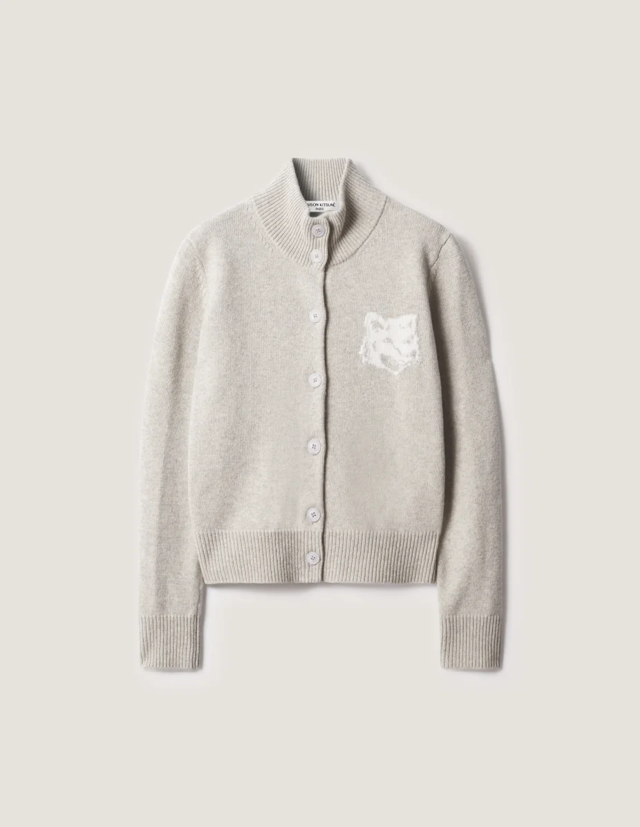 FOX HEAD INTARSIA MERINO HIGH NECK CARDIGAN - 1