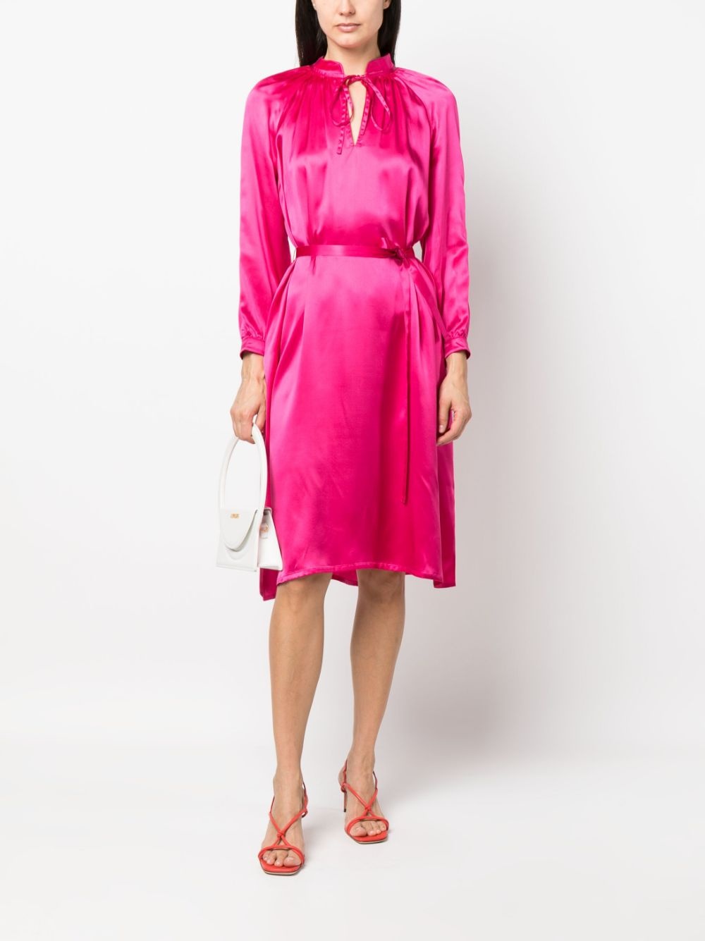 long-sleeve wraparound silk dress - 2