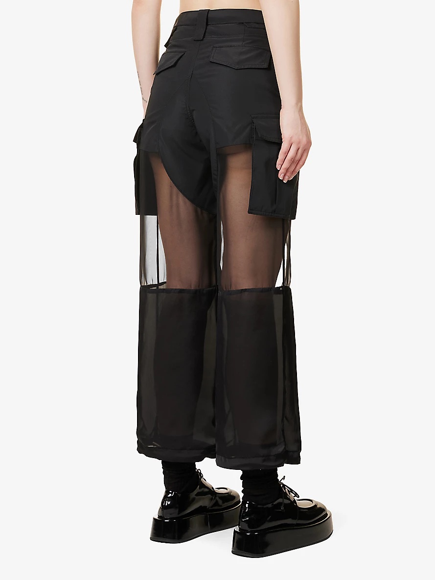 Combo semi-sheer straight-leg satin trousers - 4