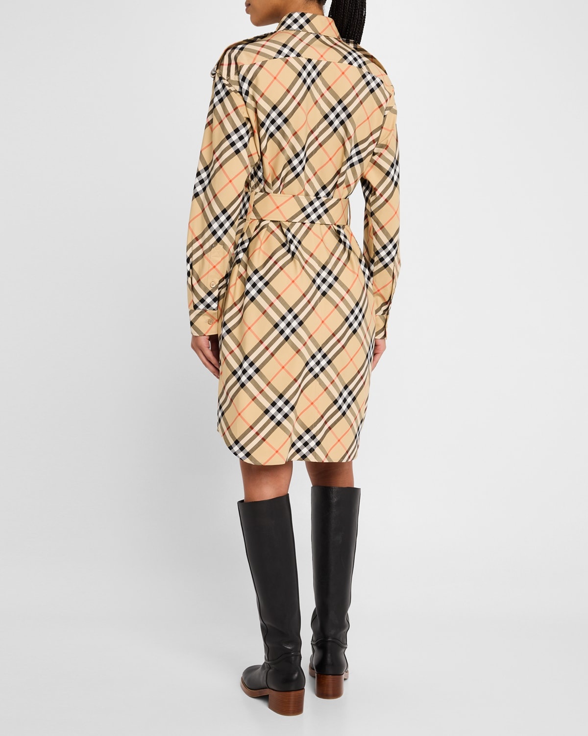 Check Belted Long-Sleeve Shirtdress - 3