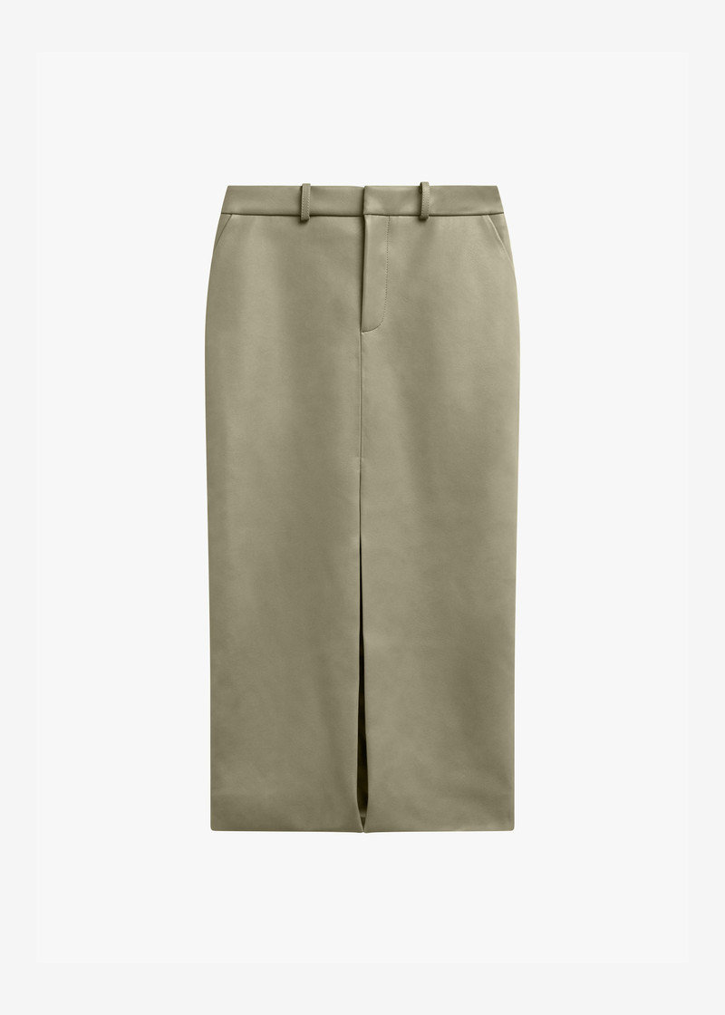Maybelle Faux Leather Front Slit Pencil Skirt - Sage 1