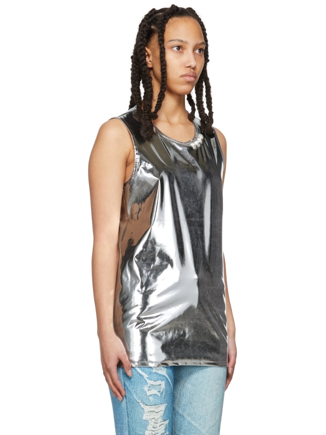Silver Stud Embroidered Metallic Tank Top - 2