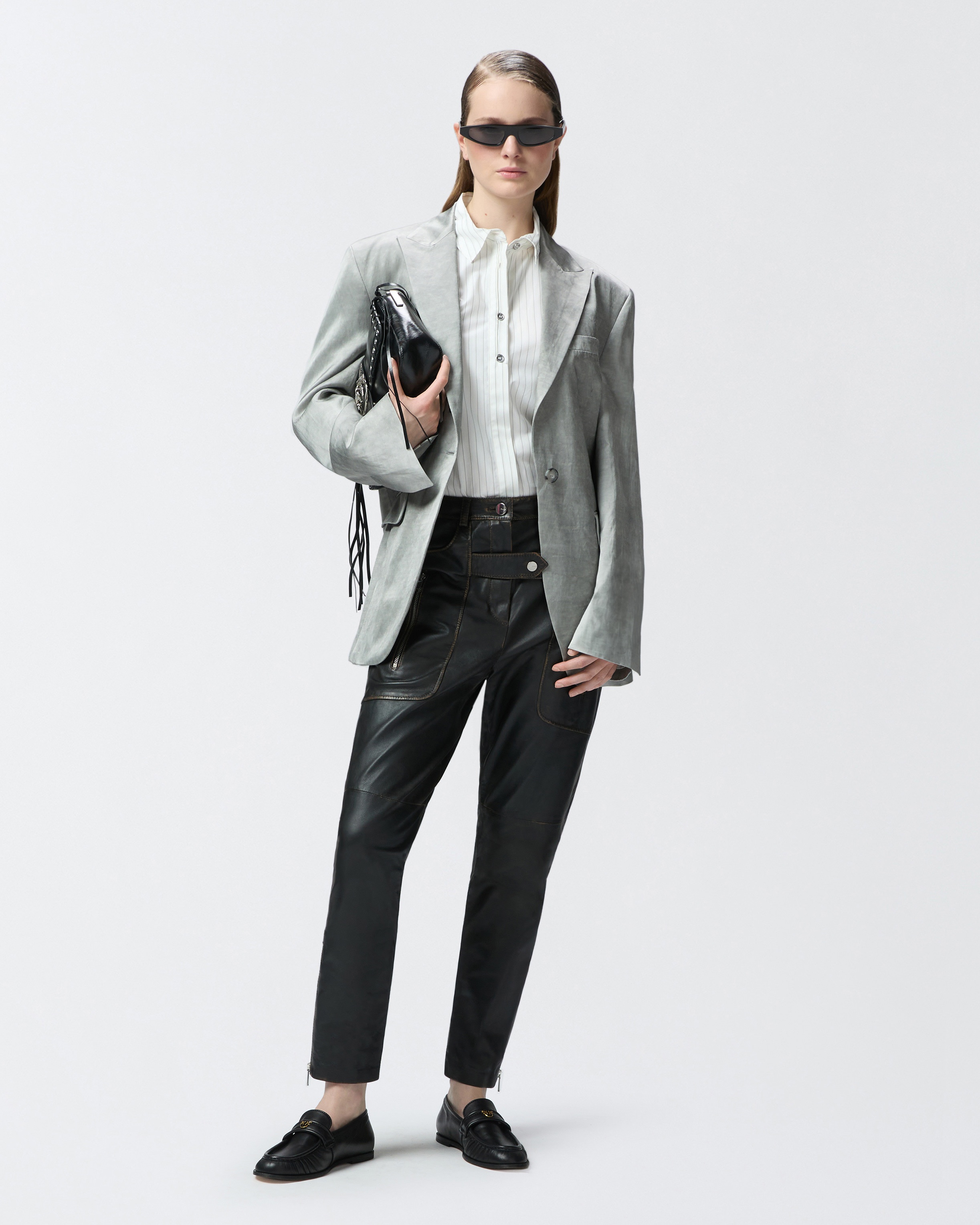 LEATHER BIKER PANTS WITH ZIP - 2
