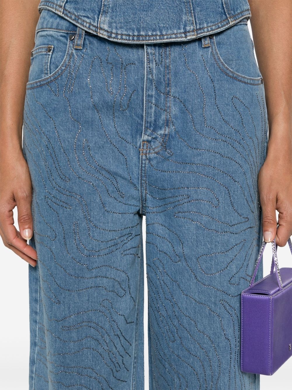 rhinestone-embellished wide-leg jeans - 5