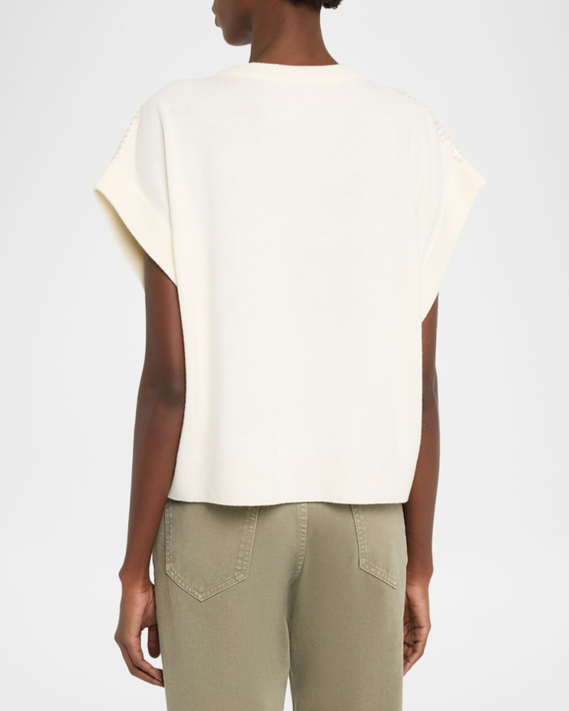 Windowpane Paillette Wool-Cashmere Short-Sleeve Sweater 3