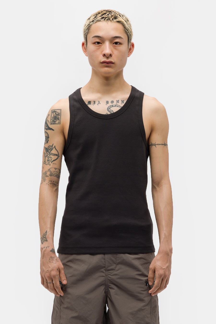 Rib Tank Top in Black - 1