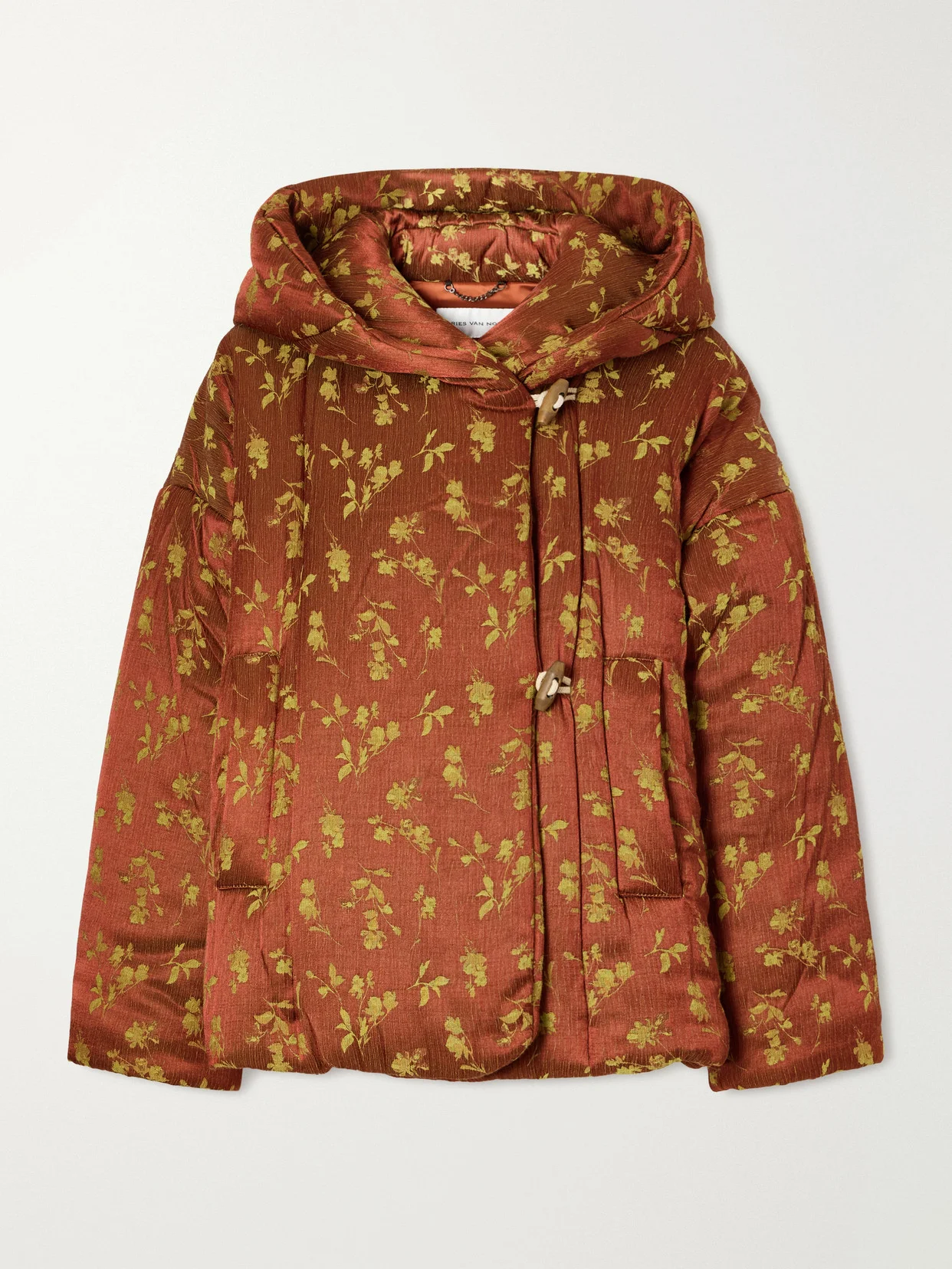 Hooded Padded Floral-jacquard Jacket - 1