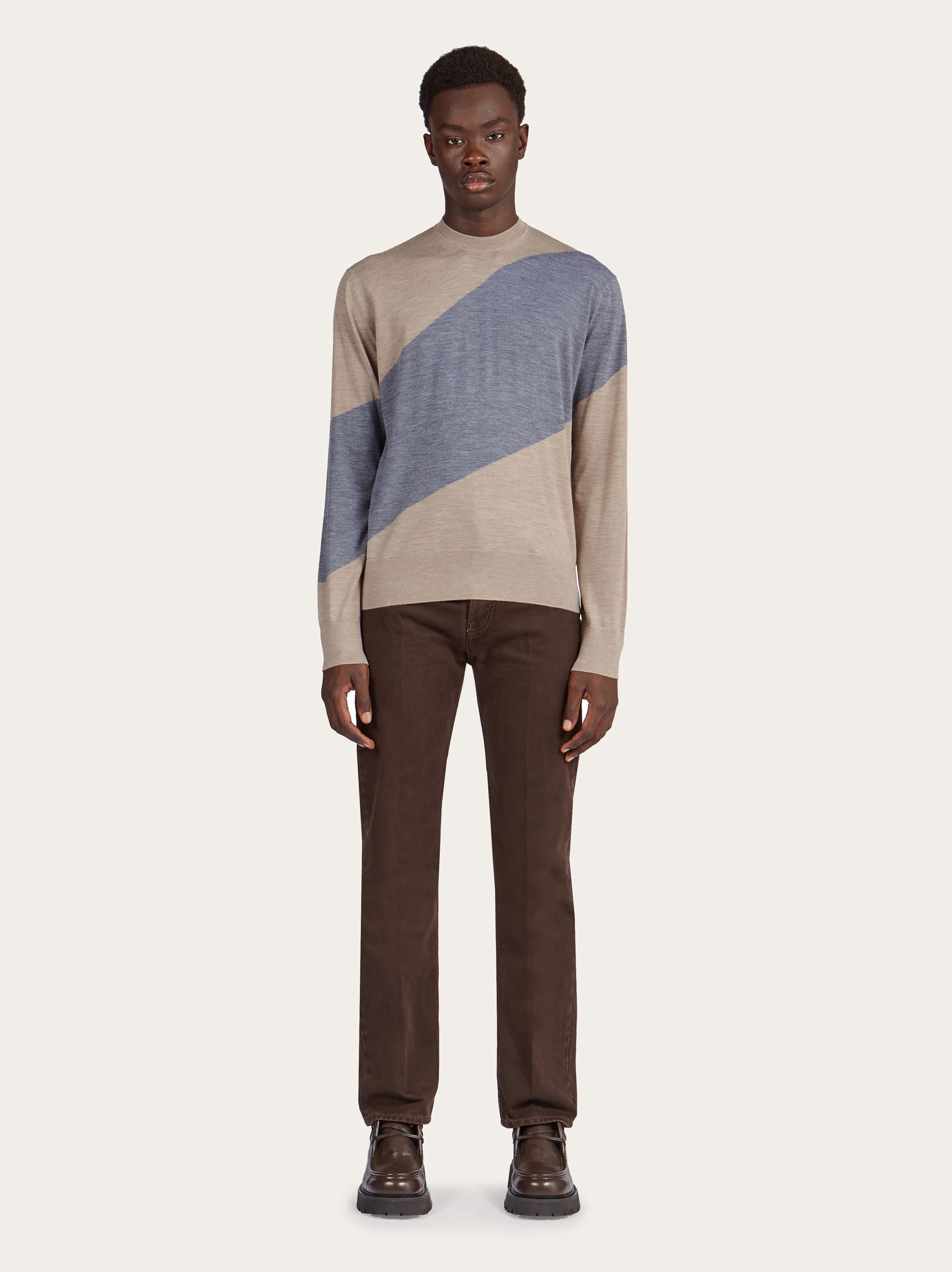 Crew neck dual tone sweater - 5