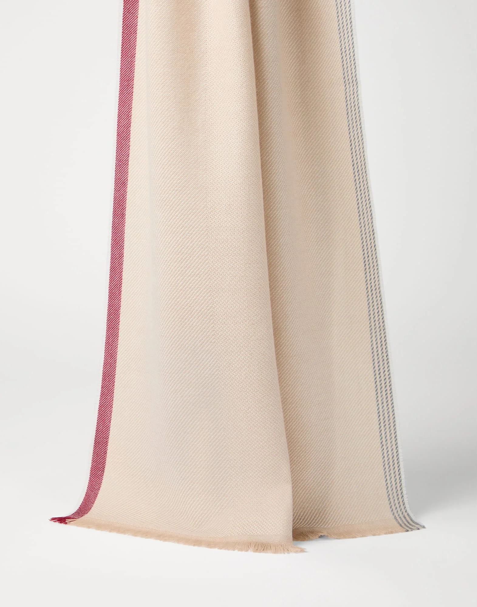 Wool and cashmere diagonal scarf with striped edge - 1