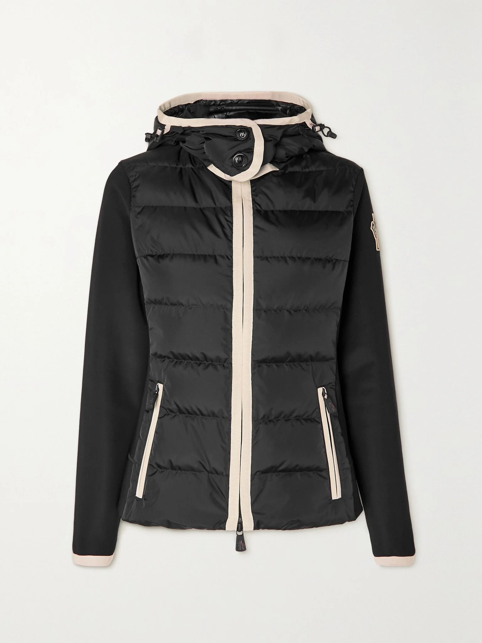 Hooded paneled twill and quilted stretch-shell down jacket Black - 1