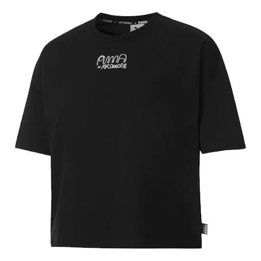 (WMNS) PUMA x MR DOODLE Loose Tee Crossover Graffiti Large Logo Short Sleeve Black 530659-01 - 1