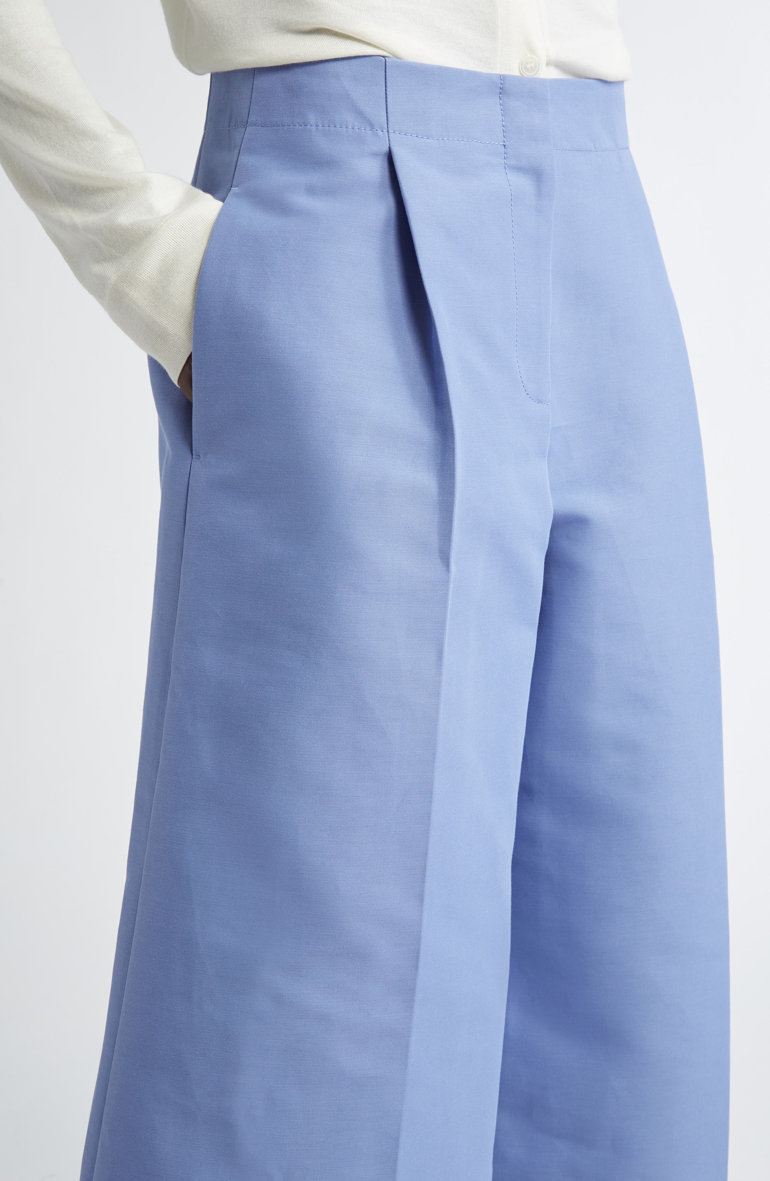 Marni Pleated High Waist Wide Leg Virgin Wool Crop Trousers in Periwinkle at Nordstrom - 5