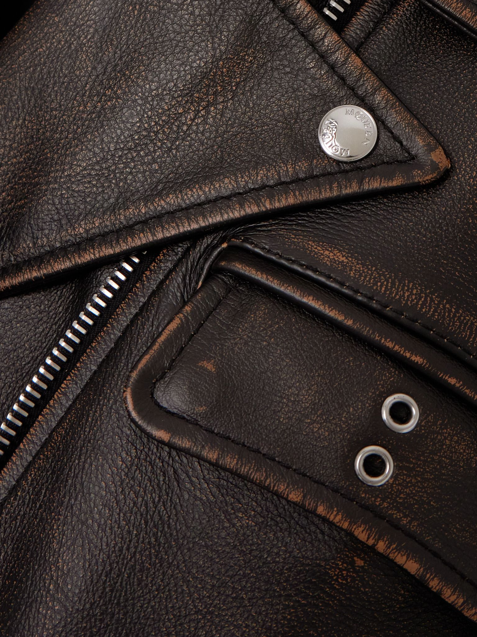 Distressed leather biker jacket Dark brown - 5