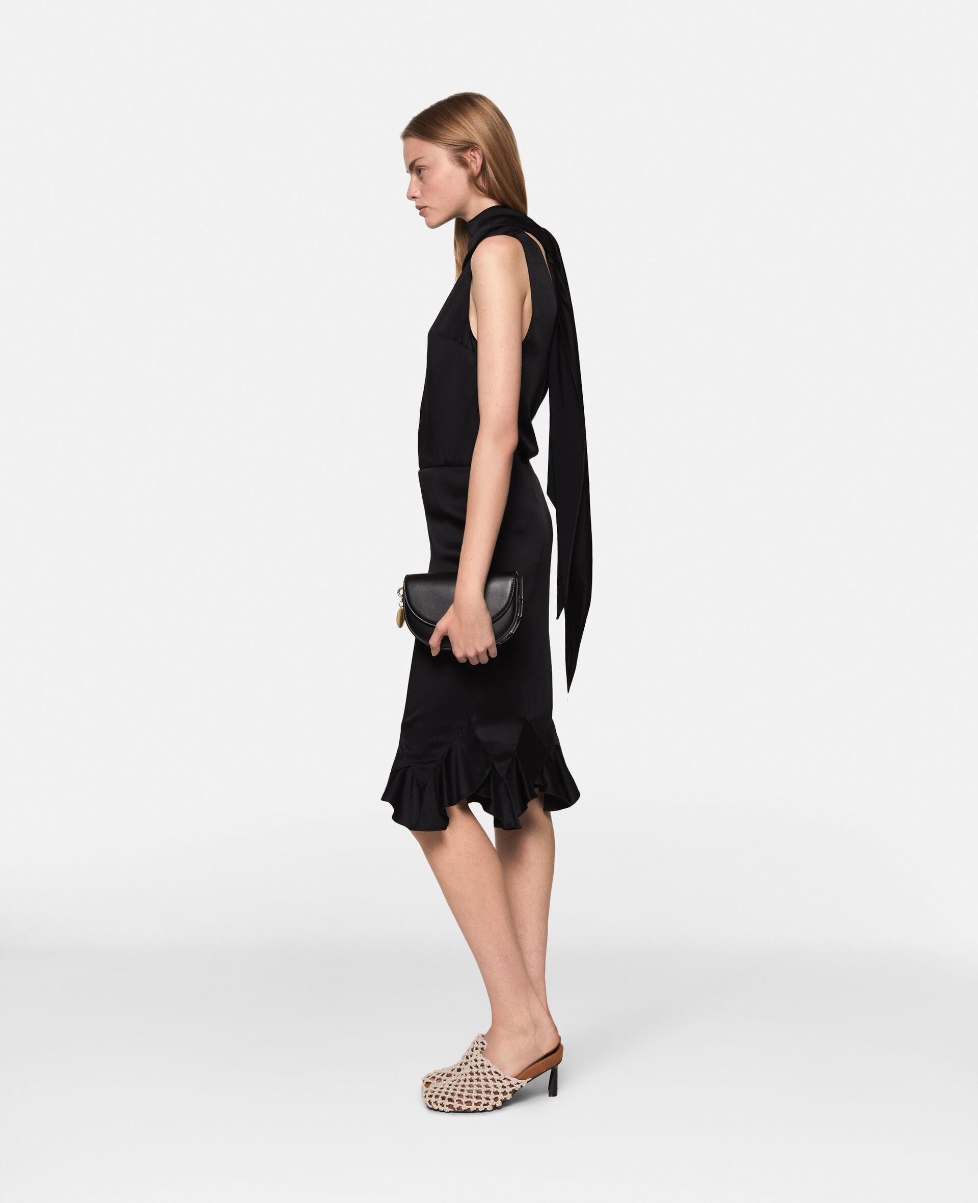 Ruffled-Hem Satin Midi Skirt - 3