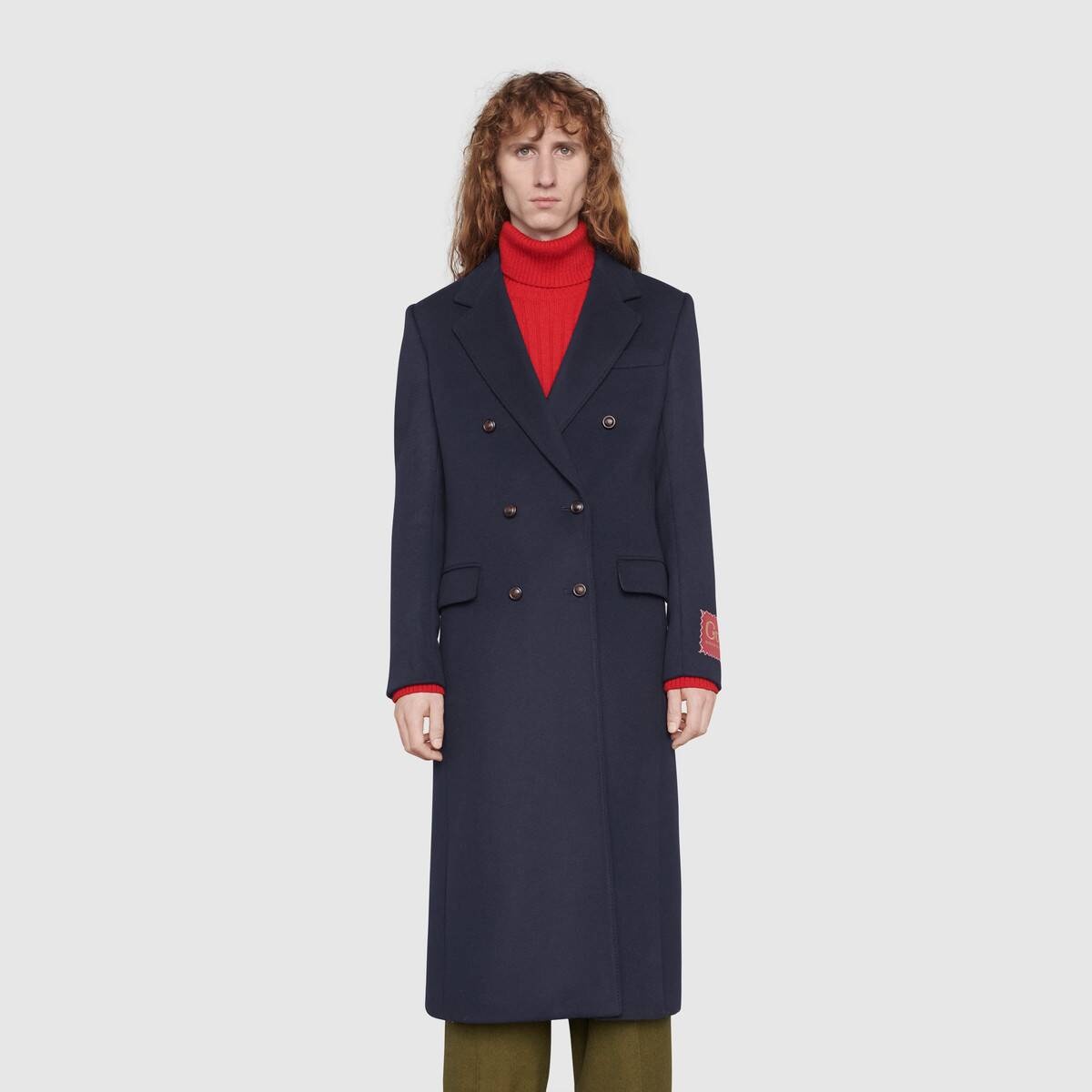 Wool coat with Gucci label - 3