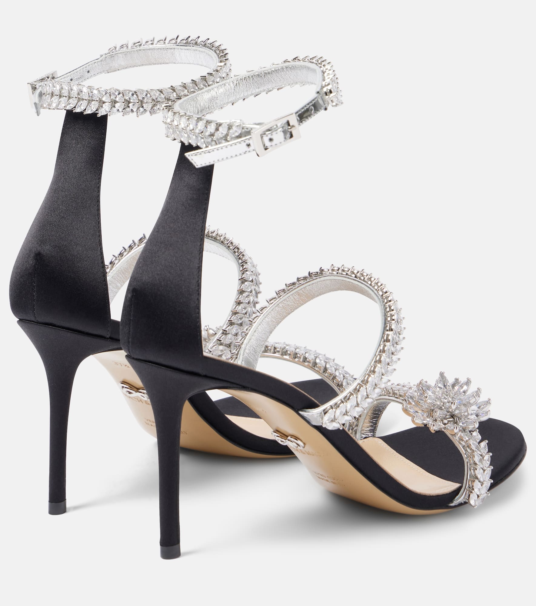 Crystal Flower embellished satin sandals - 2