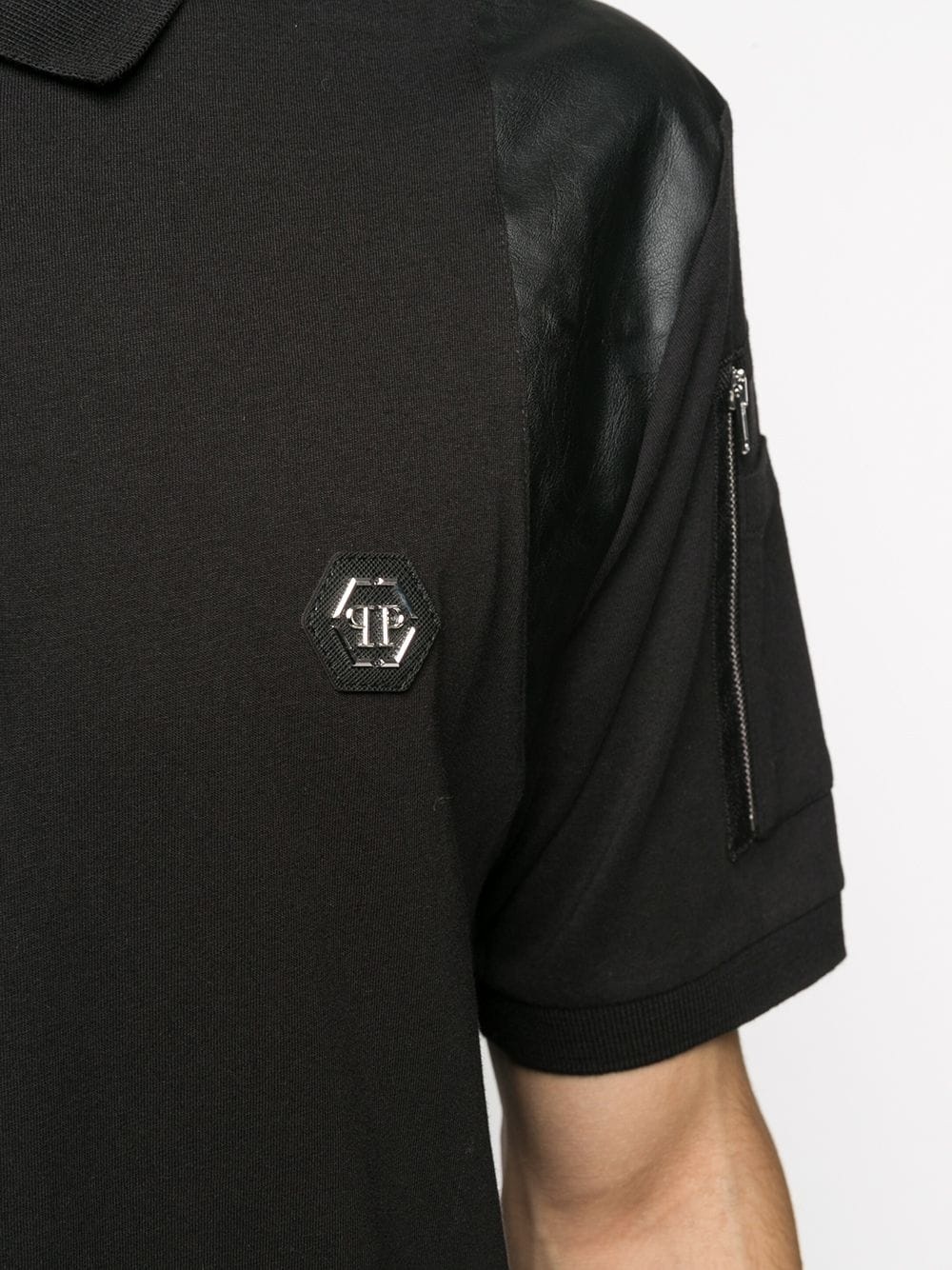 faux leather panel polo shirt - 5