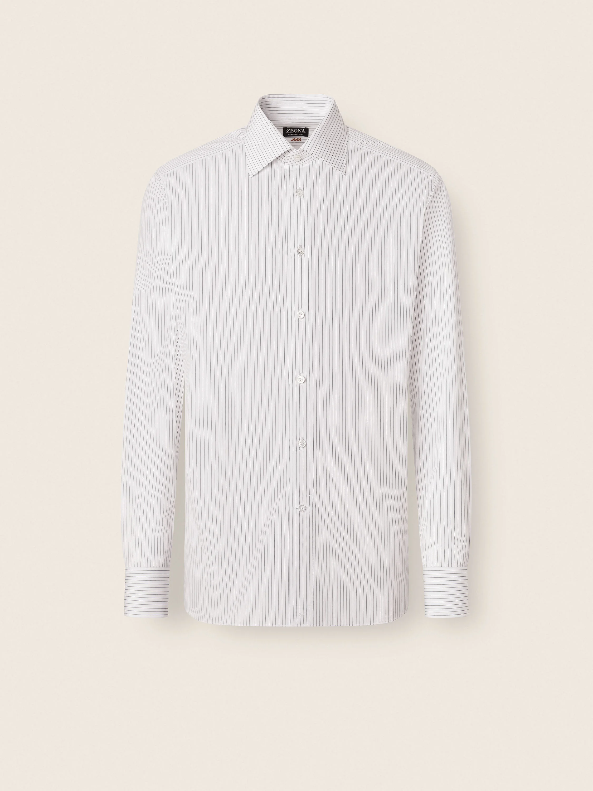 WHITE AND BLACK MICRO-STRIPED COTTON SHIRT - 1